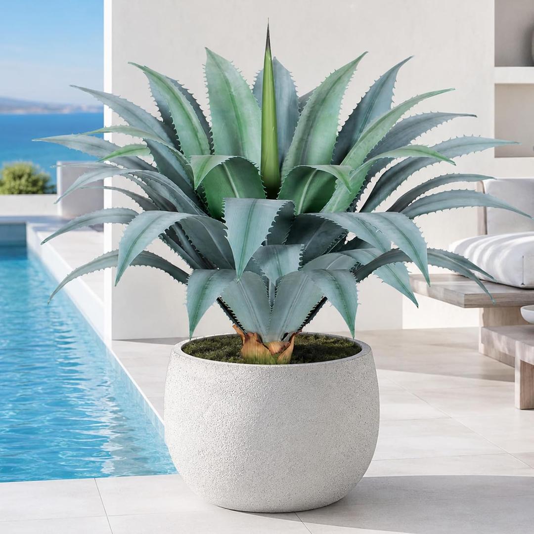 Artificial Agave Plant,30in Faux Plants Outdoor Decor,UV Resistant Large Potted Greenery,Realistic Plastic Succulents Perfect for Front Porch, Patio, Indoor Outdoor Home, Office Decor