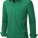 corfty Men Long Sleeve Dress Shirt - Regular Fit Stretch Free-Wrinkle Casual Button Down Shirt (Green, XXXL)