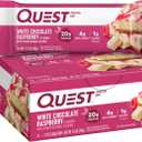 Quest Nutrition White Chocolate Raspberry Protein Bars, 20g Protein, 1g Sugar, 5g Net Carb, High Fiber, Gluten Free, Keto Friendly, 12 Count (EXP 03/19/26)