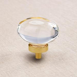 8 Pack Glass Cabinet Knobs and Pulls, Oval Crystal Knobs for Dresser Drawers, Satin Brass/Gold Kitchen Cabinet Pulls Egg Shape