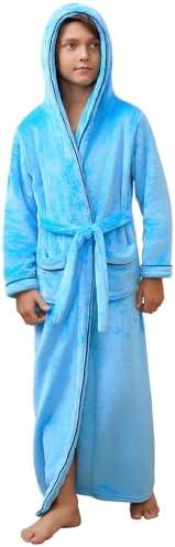 QPANCY Girls Robe Kids Long Hooded Bathrobe Soft Plush Fleece Pajamas Full Length Warm Fuzzy Sleepwear Size S