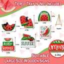 Summer Tiered Tray Decor, Red Green Watermelon Tray Decorations, Hello Summer Sweet Popsicle Ant Wooden Signs, Farmhouse Rustic Decorations for Home Table Shelf Mantel Party