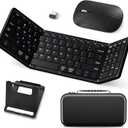 Foldable Keyboard and Mouse, USB-C Rechargeable Folding Wireless Bluetooth Keyboard Combo, Full-Size Portable Travel Keyboard & Mouse for Business Travel, Compatible with Laptop iPad Tablet