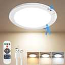 Rechargeable Motion Sensor Ceiling Light with Remote, Battery Operated Ceiling Light No Wiring, Wireless LED Ceiling Light, 3 Colors Dimmable Indoor Overhead Lamp for Closet Shower Pantry Shed Hallway (1 Pack, White)