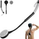 Back Scrubber for Shower, Long Handle Bath Brush with Soft Bristles, Adjustable Shower Brush for Body Exfoliating & Dry Brushing, Non-Slip Ergonomic Handle, Removable Head for Men & Women