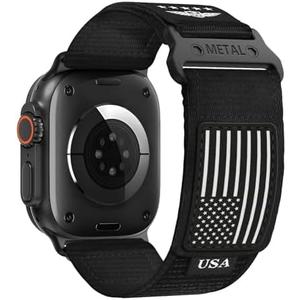Rugged Nylon for Apple Watch Band for Men 42mm 41mm 40mm 38mm iWatch Bands Man Women,Soft Woven Adjustable Stars-Stripes Flag Wristbands Strap for Apple Watch Series 10/9/8/7/6/5/4/3/2/1/SE/SE2