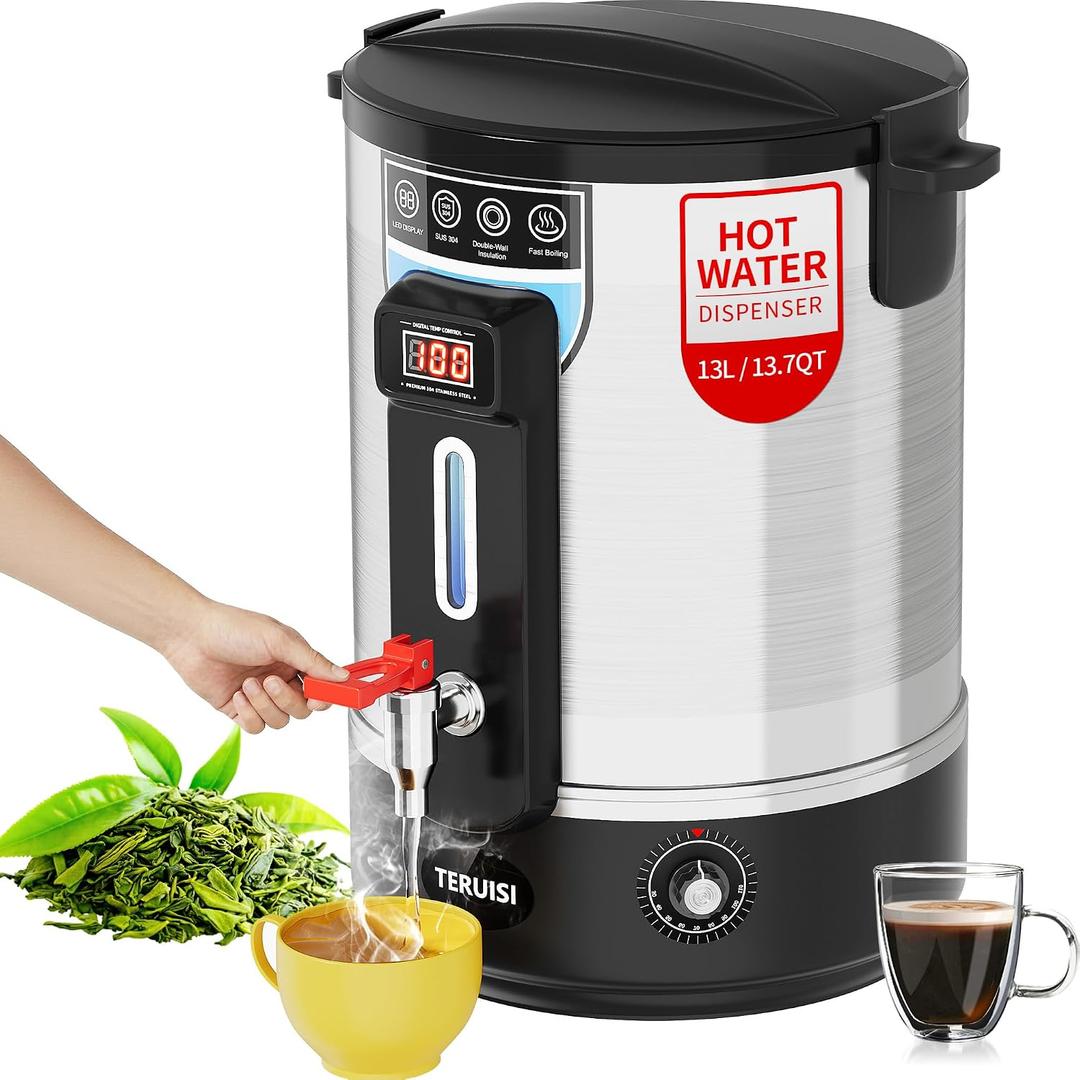 Electric Water Boiler, 13L/13.7QT Commercial Hot Water Dispenser, 1500W Hot Water Boiler Urn Beverage Dispenser with Stainless Steel Spigot, Doubled-Wall Insulation, Adjustable Temperature