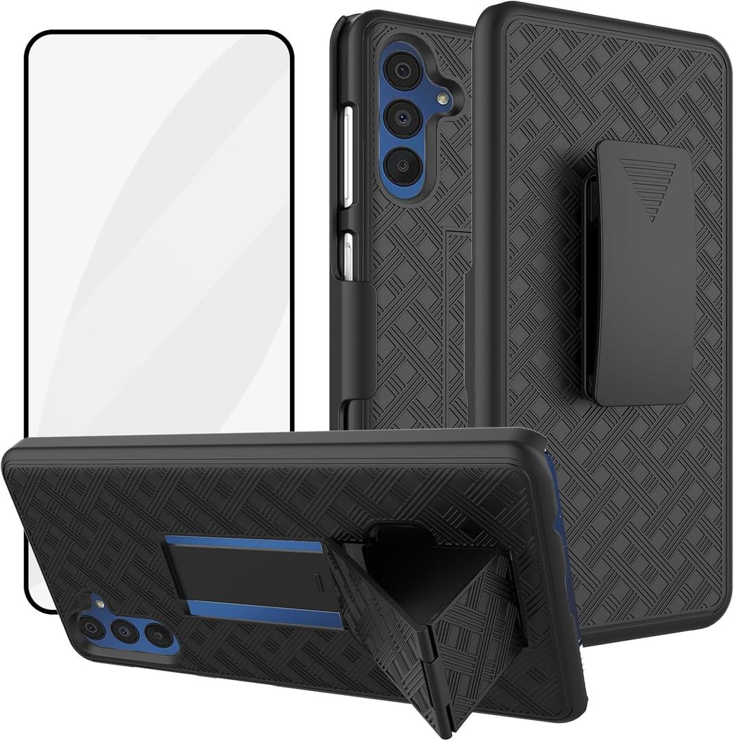 Ailiber for Samsung Galaxy S24 FE Case with Belt Clip, Samsung S24 FE Case Holster with Screen Protector, Swivel Kickstand Holder, Slim Shockproof Shell Pouch Phone Cover for S24 FE-Black