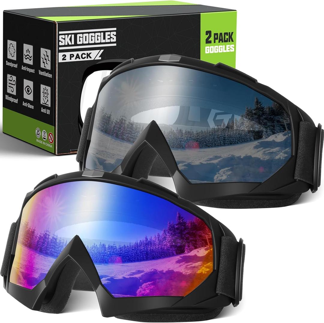 OXG Ski Snowboard Goggles for Men Women, UV Protection Ski Snow Goggles for Adult Youth Winter Snow Sports (Black+multicolor(vlt12.5%)/Grey(vlt18.5%))