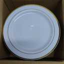 bUCLA 100Pieces Gold Plastic Plates - 6.25inch White with Gold Rim Disposable Salad/Dessert/Appetizer/Small Cake Plates Premium Hard - Ideal for Wedding, Party
