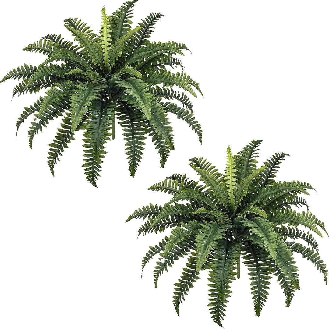 FOREST PRINCE 35" Ferns Artificial Bush Plants Large, 2 Artificial Boston Ferns with 39 Fronds for Outdoors Home Decor
