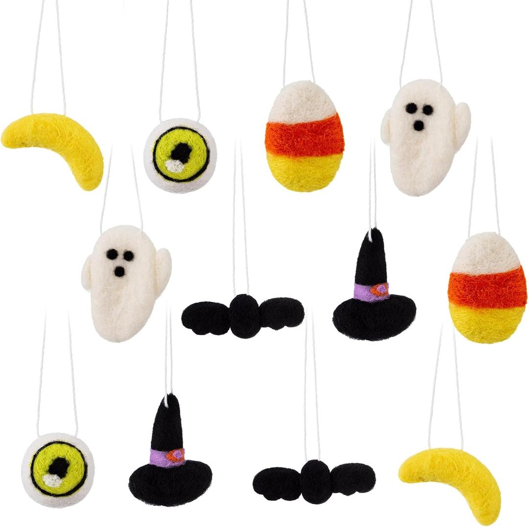 12 Pcs Halloween Felt Ornaments Happy Halloween Mini Tree Ornaments for Party Cute Felt Decorations for Indoor Outdoor Tree Decor Party Supplies