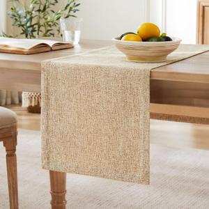 ZeeMart Burlap Style Farmhouse Table Runners 48 Inches Long, Beige Rustic Woven Dining Table Runner for Everyday Use, 14x48 Inches, Oatmeal Beige