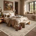 Schweek 8x10 Washable Area Rugs Khaki Vintage Carpet Non Slip for Bedroom