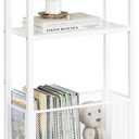 MMEOLUOOK Narrow Side Table with Storage Basket Skinny End Tables for Smalls Spaces 3 Tier Sofa Table Small Nightstand Slim Bedside Table for Living Room Bedroom White MLBZ22W