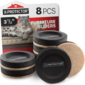 Felt Furniture Sliders for Hardwood Floors X-PROTECTOR 8 PCS 3  - Furniture Slider with Unique Design - Heavy-Duty Furniture Movers for Hard Surfaces - Felt Sliders - Move Your Furniture Easily! (8 Pcs 3 1/2 Inch (New))