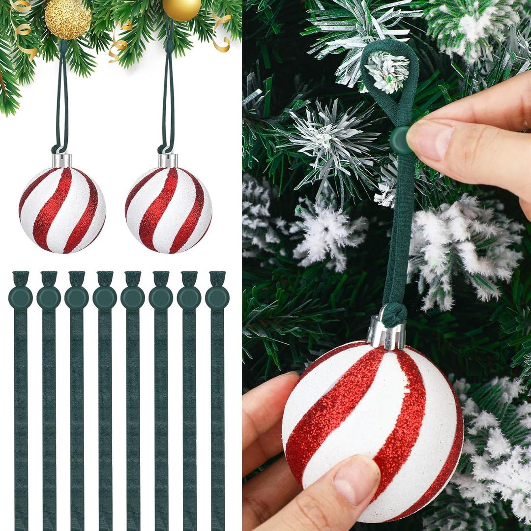 Daifunli 24 Pcs Christmas Adjustable Ornament Hooks Non Slip Hangers Hooks Tree Ornaments Cord for Christmas Tree Decorations (Green)