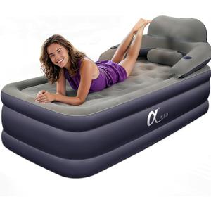 A-ER-FA Twin XL Air Mattress with Headboard, Quick 3 Min Inflation, 20in High, Flocked Top - For Home, Guest, Travel, Camping