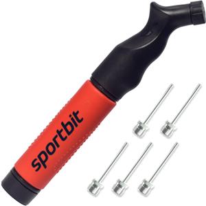 SPORTBIT Ball Pump for Sports Balls - Push & Pull Inflating System - Hand Pump for All Exercise Balls - Volleyball Pump, Basketball Inflator, Football & Soccer Ball Air Pump - Goes with 5 Needles Set (Red)
