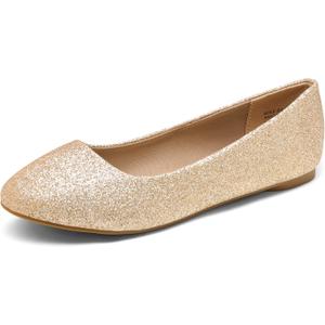DREAM PAIRS Women's Sole-Simple Wide Width Flats, Ballerina Walking Flats, Comfortable Slip on Shoes (5.5, Gold/Glitter)