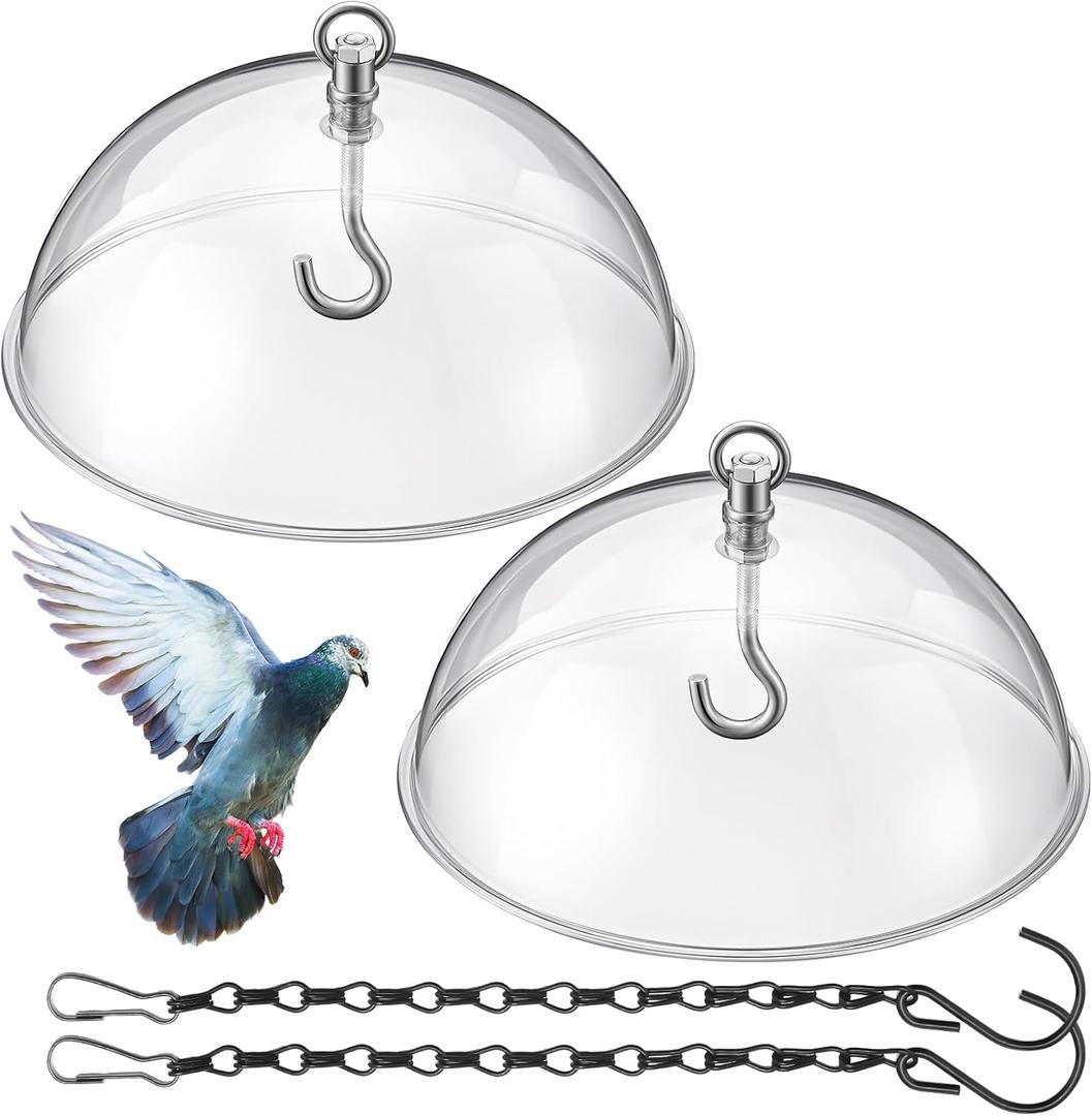 Ziliny 2 Pcs 10'' Bird Feeder Rain Guard Clear Squirrel Baffle Protective Cover Round Protective Dome Rain with Chains for Hanging Bird Feeders Outdoor Garden