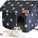 Cat Houses for Outdoor Cats, Thickened Outdoor Cat House Weatherproof, Foldable Stray Cat Shelter, Anti-Slip Kitten Cave for Feral Cat Dog Puppy (Black,)