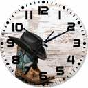 Cowboy Wall Clock Battery Operated American West Rodeo Black Cowboy Hat Wall Clock Silent Non Ticking Quality Quartz 10 Inch Round Easy Clock to Read for Home Office