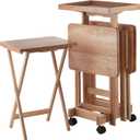 Winsome Isabelle Snack Table Set with Mobile Stand, for Living Room, Patio, Natural, Set of 4 Tables