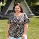 TIYOMI Plus Size Tops for Women Ruffle Shirts Button Short Sleeve Summer V Neck Tunics XL-5XL (Black, XL)