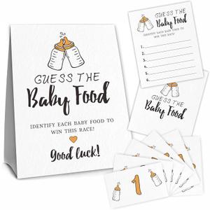 Guess The Baby Food Party Game, Poppin' Bottle Theme Baby Shower Game Kit, 1 Standing Sign, 20 Answer Cards & 6 Number Cards, Milk Bottle Baby Shower Decorations Party Favor And Supplies-SWLK-B10