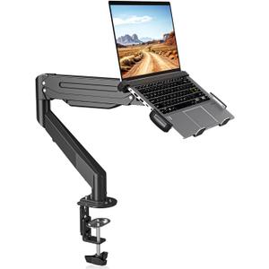 Suptek Laptop Desk Mount,Fully Adjustable Monitor and Laptop Mount Stand for 13-18 Inch Notebook and 17-32 inch Monitor Screen,Holds 22lbs with Vented Tray