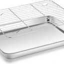 Homikit Baking Sheet with Rack, 9x13 Stainless Steel Quarter Sheet Pan with Wire Cooling Rack Set for Toaster Oven Roasting, Metal Bacon Cookie Trays Nonstick & Rust Free, Dishwasher Safe (12.4x9.6x1)