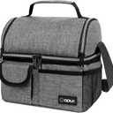 opux Insulated Lunch Bag Women Men, Dual Compartment Leakproof Lunch Box Adults Kids, Double Decker Meal Prep Bento Lunch Cooler Tote with Shoulder Strap for Work Office School Travel, Gray