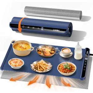 Food Warming Mat with Heat-Resistant Pad, 26X15 Inch, 6 Temperature & 6 Timer Settings, Child Lock Safety,Food Warmer Chafing Dishes for Buffet,Gatherings,Parties,Everyday Use (Dark Blue)