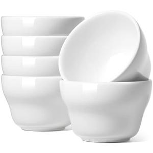 LE TAUCI Bouillon Cups 8 Ounce, Ice Cream Bowls, Small Bowls for Dessert Soup Chili Dipping Sauce Coffee Cupping - Set of 5, White