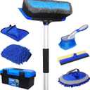 62'' Car Wash Brush with Long Handle, Car Wash Kit with Tire Brush, Tower, Window Squeegee, Chenille Microfiber Car Wash Mop Mitt, Car Cleaning Brush Kit Supplies for Car, Truck, SUV, RV (Blue)