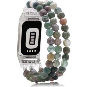 C&L Accessories Compatible with Fitbit Charge 6/5 Natural Gemstone Beaded Handmade Adjustable Bracelet Replacement Band for Women (Indian Agate)