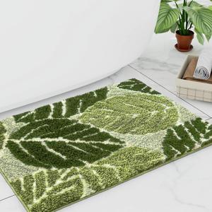 Sage Green Plant Non Slip Bathroom Rugs Cute Monstera Leaf Absorbent Bath Mat Funny Botanical Floor Bathmat Washable Large Bath Matt Bathroom Decor-20''x32''