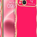 BENTOBEN for iPhone 14 Case, Cute Curly Wave Frame Heart Pattern, Slim Thin Luxury Plating Wavy Edge Full Camera Protection Shockproof Bumper Women Girls Phone Cover for iPhone 14 6.1" 2022, Hot Pink