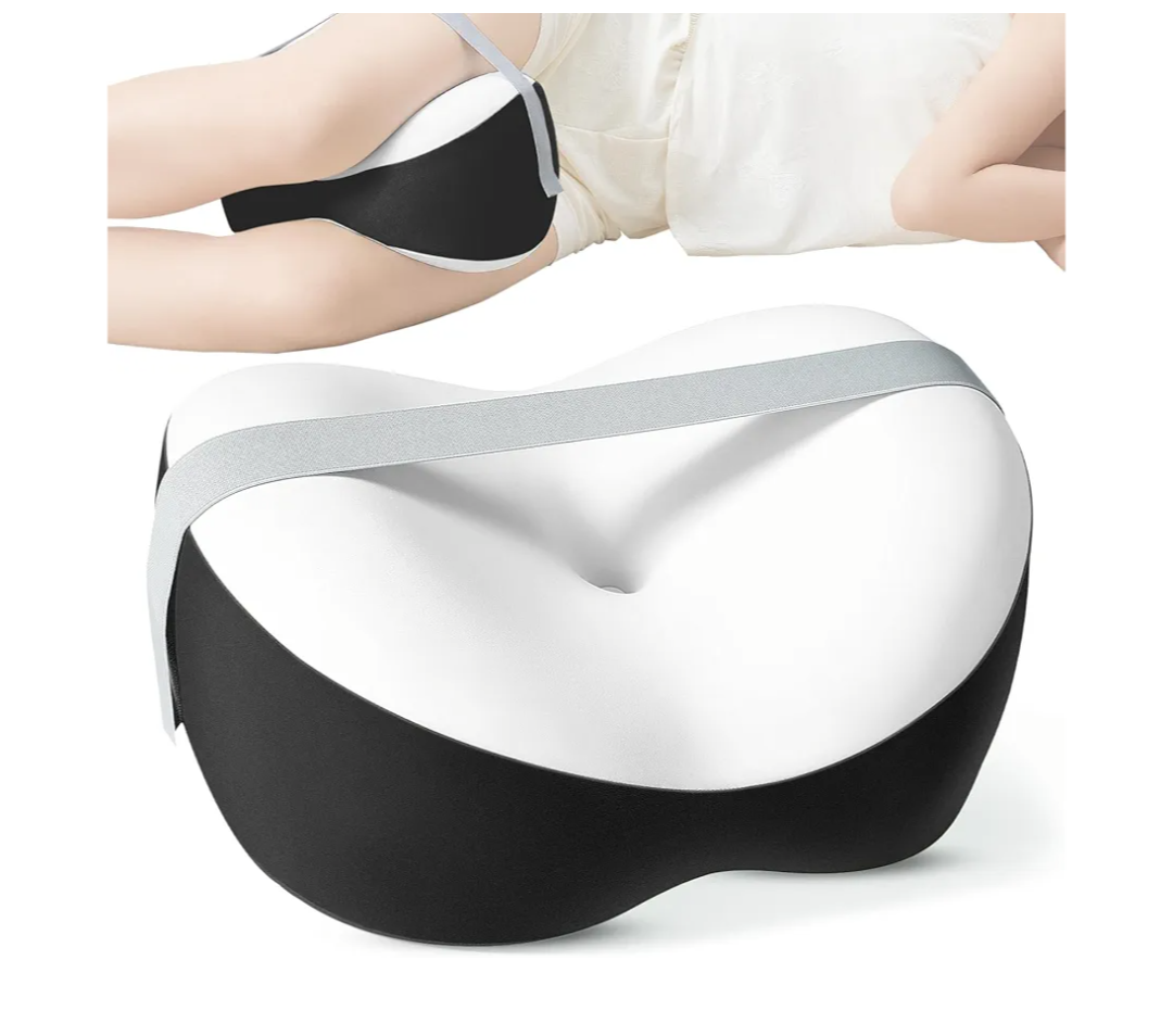 Knee Pillow for Side Sleepers, Memory Foam Leg Pillow for Spine Alignment, Sciatica, Hip & Joint Pain Relief, Breathable Cover & Adjustable Strap for Side/Back Sleepers