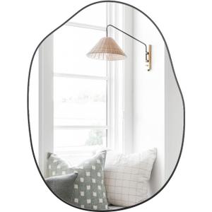 Black Mirror for Bathroom,24"x32" Wood Framed Vanity Mirror,Irregular Oval Wall Mirror Asymmetrical Aesthetic Mirror for Living Room Bedroom Entryway Horizontal/Vertical