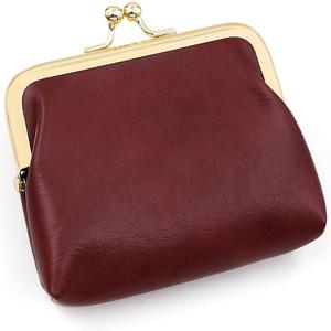 Womens Small Coin Purse, Vintage PU Leather Change Purse, Rectangle Kiss Lock Coin Pouch, Pocket-Sized, Solid Color, Mini Coin Purse for Women - Red