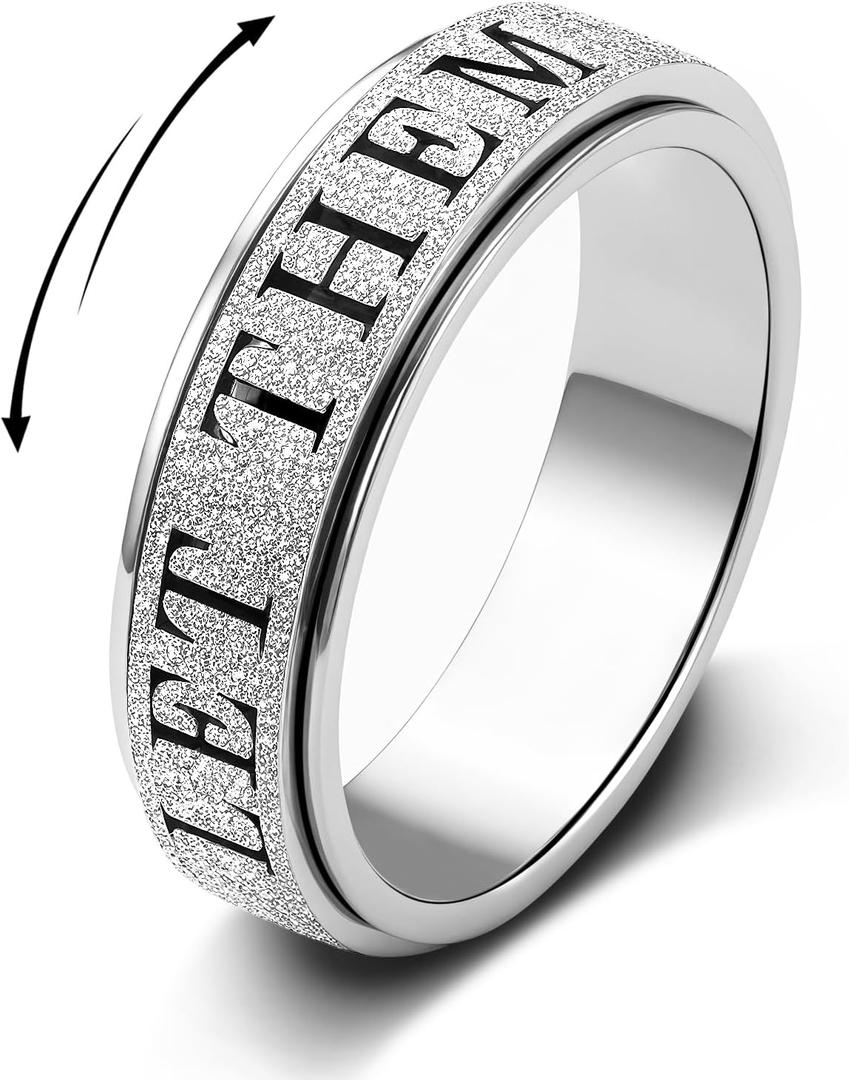 Fidget Toys Adults Anxiety Ring for Women: Fidget Spinner Cute Let Them Symbol Thumb Ring Stainless Steel Gold Silver Black Size (Silver-LET Them, 7)