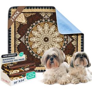 Qeils Washable Pee Pads, Reusable Puppy Pads 4 Pack 30"x34" Super Absorbent Leakproof Dog Training Pads, Non-Slip Wee Wee Pads for Crate, Floor, Potty Pads Feeding Mat Dog Pee