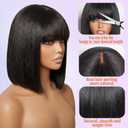Bob Wig with Bangs Human Hair HD Lace Hairline Short Black Bob Wigs Wear and Go Glueless Wigs for Black Women 200% Density 10Inch