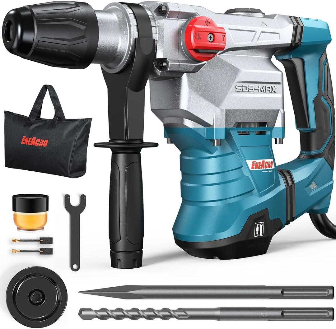 ENEACRO SDS-Max Heavy-Duty Rotary Hammer Drill 9 Ft.lbs, 3 Functions with Safety Clutch & Vibration Control 1-9/16" Drilling Capacity in Concrete Includes Chisel, Drill Bit, and Tool Bag