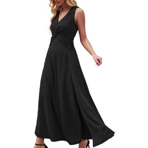 XEB Wedding Guest Dresses for Women 2026 V Neck Formal Dresses for Women Sleeveless Evening (Black,Xlarge)