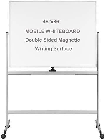 INNOVART Mobile Whiteboard 48" x 36", 360° Reversible Double Sided Magnetic Dry Erase Board with Portable Rolling Stand on Wheels, Easel Standing Board with Aluminum Frame