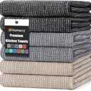 Homaxy Premium Kitchen Towels(18”x 28”, 6 Pack), Large Cotton Kitchen Hand Towels, Flat and Terry Dish Towels, 380 GSM Highly Absorbent Tea Towel Set with Hanging Loop, Grey/ Khaki/ Black