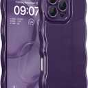 FABSPARK Phone Case for iPhone 16 Pro Case,Simple Wave Design Wavy Frame Soft Silicone Aesthetic for iPhone 16 Pro,Deep Purple
